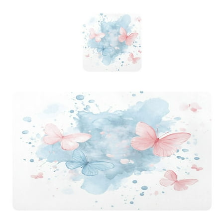 

Wobogo Pink and Blue Butterflies Placemats Coasters Set of 1 Heat-resistant Non-slip Easy to Clean Square Dinner Plate Mat
