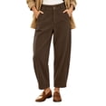 thumbnail image 4 of Oksale Corduroy Pants for Women Petite Trendy High Waisted Button Barrel Pants Loose Comfortable Khaki Pants with Pockets Fashion Outfits Coffee S, 4 of 8