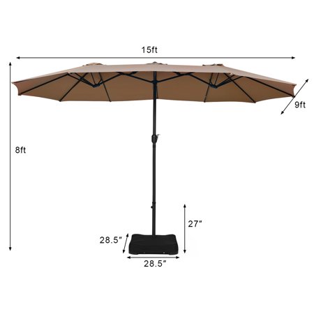 Costway 15 Ft Patio Double Sided Umbrella Outdoor Market Umbrella Tan Walmart Canada