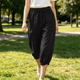 thumbnail image 4 of Yyeselk Womens Cotton Linen Capri Pants Wide Leg Barrel Tapered Pants Summer High Waisted Drawstring Cropped Beach Trousers with Pockets Black L, 4 of 6