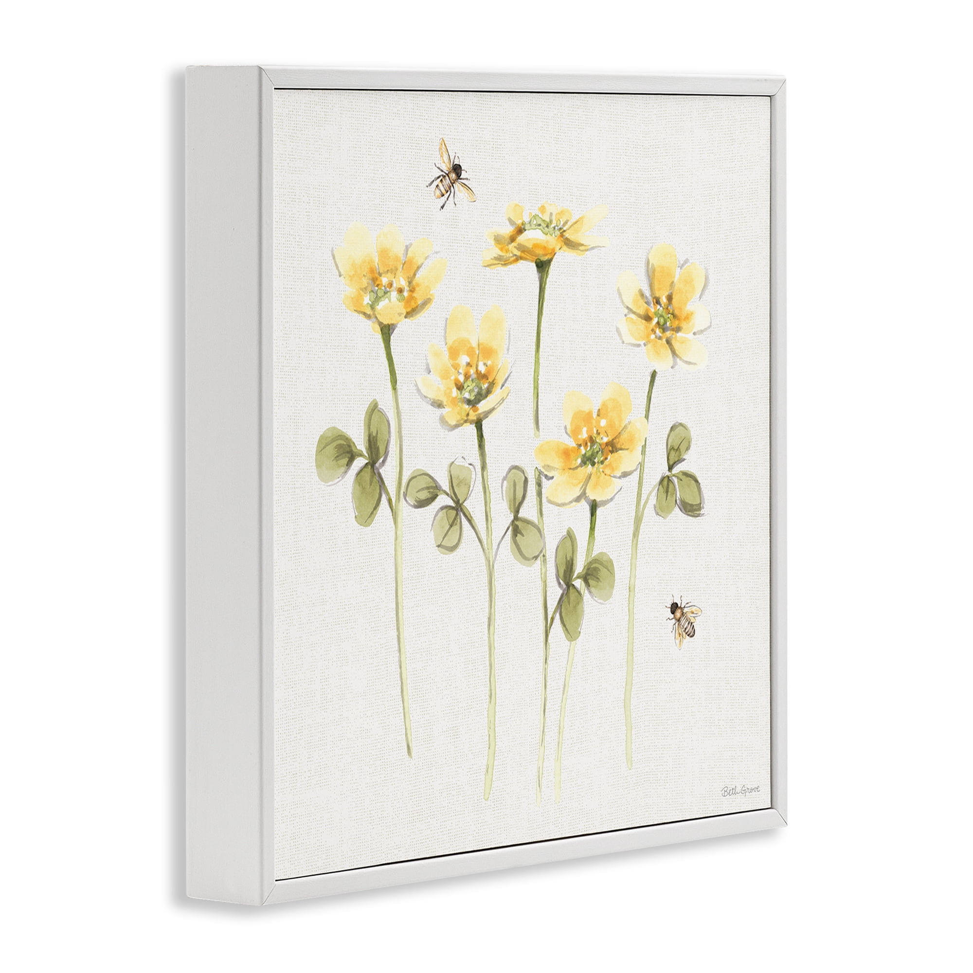 Stupell Industries Sweet Yellow Honey Flowers White Framed Giclee Art, design by Beth Grove
