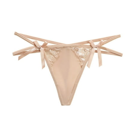 Hamky Womens Underwear Cotton Underwear Fashion Underwear Transparent Mesh Thong Ribbon Women s Seamless Underwear See Through Lingerie Beige M