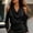 Black, variant on Women's Elegant Satin Silk Blouse Cold Shoulder Long Sleeve Work Shirt Cowl Neck Ruched Front Draped Office Top