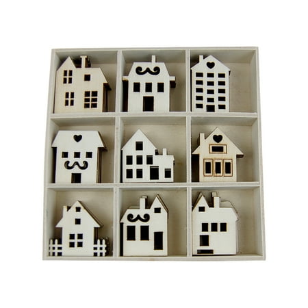 

NUOLUX 45pcs Wooden Slices House Shaped Embellishments Hanging Decorations Wood Crafts DIY Accessories Small Pendants for Home Ornaments(9 Patterns 5 Pieces for each Pattern Total 45 Pcs)