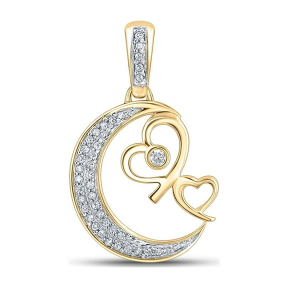10kt Yellow Gold Womens Round Diamond Crescent Moon Heart Pendant 1/10 Cttw