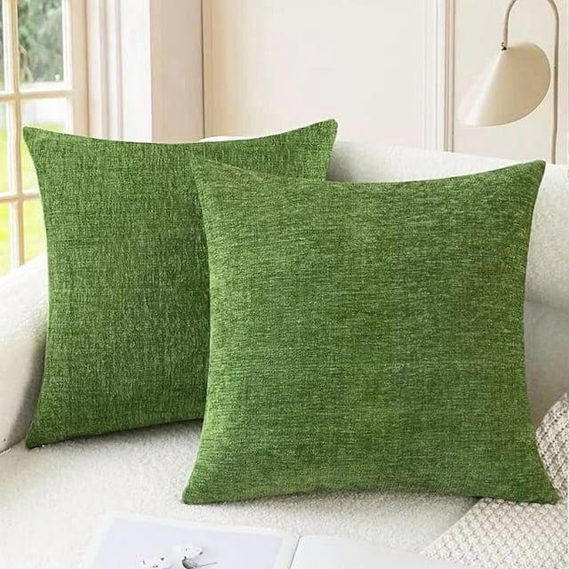 wonima44 CaliTime Throw Pillow Covers Decorative 20 X 20 Inches Pack of 2 Cozy Chenille Cushion Cases for Couch Sofa Bed Living Room Home Forest Green