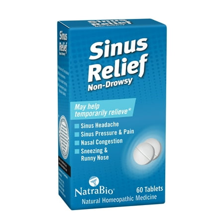 NatraBio Sinus Relief Homeopathic Formula | Temporary Relief from Sinus Headache & Pressure, Congestion, Sneezing & Runny Nose | Non-Drowsy | 60