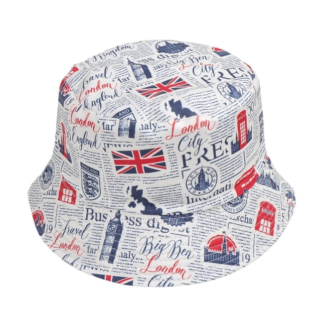 Chapeau Bob pour Extérieur Léger Réglable Grand Bord Accessoire d'Été avec Design Imprimé Britannique pour Usage Quotidien Décontracté