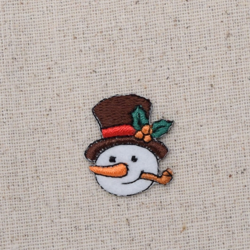 ID 8151A Happy Snowman Face Patch Christmas Winter Embroidered Iron On Applique