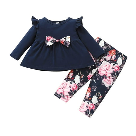 

Baby Girl Clothes Bow Loose T-shirt Tops+Floral Pants Toddler Outfit
