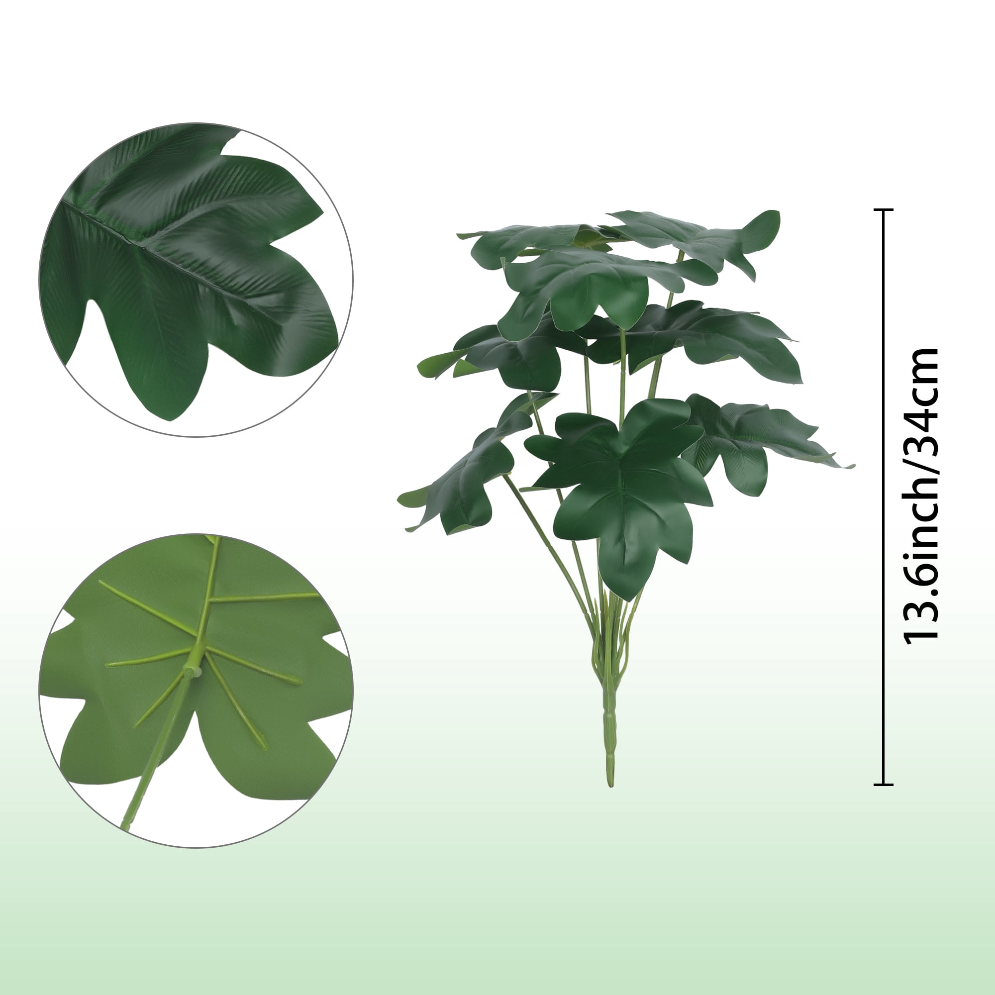 Unique Bargains Artificial Stems Leaves Fake Greenery Plants Faux Leaf Decor Green Arrowroot Leaves