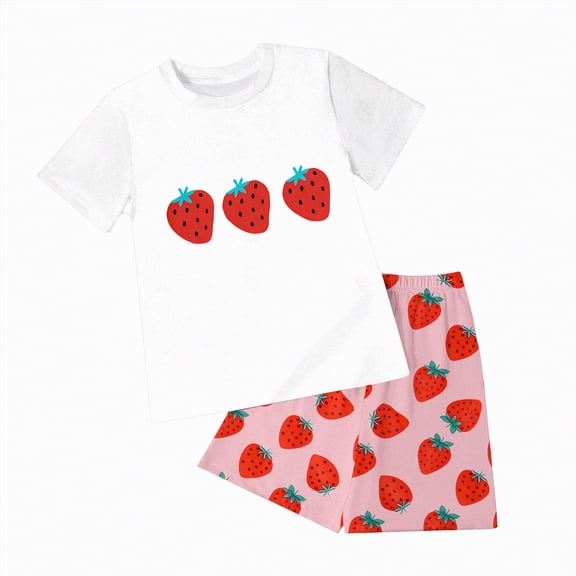 TOWED22 Toddler Girl Summer Outfits 2pcs Clothing Sets Crew Neck Short Sleeve Top Tee Shorts Sets Cute Clothes(Hot Pink,6-7 Y)