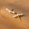 thumbnail image 4 of K-KED Gold plated Solid 925 Sterling Silver 5 Pearl Beads Stud Earrings Gift, 4 of 5