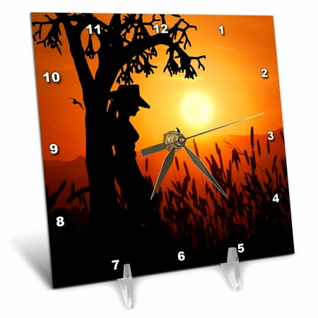 - 3dRose Sunset Cowgirl Western themed for a nice country life feel., Desk Clock, 6 by 6-inch