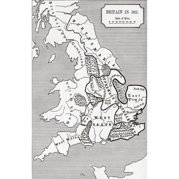 Map Of Britain In 593 The Northumbrian Kingdom 5 To 685 From The Book Short History Of The English People By J R Green Published London 13 Poster Print By Ken Welsh Design Pics Walmart Com