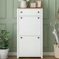 thumbnail image 2 of PORKISS Shoe Cabinet, Wood Entryway Cabinet with 2 Flip Drawers, Modern Shoe Rack with Drawer and Adjustable Panel for Hallway, White, 2 of 11