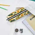 thumbnail image 6 of Pofeuu Green Leaf Sunflower Print Leather Pencil Case, Leather Pencil Pouch Large Capacity, Big Pencil Pouch with Zipper Vintage Pen Bag Fountain Pen Holder, 6 of 7
