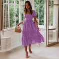 thumbnail image 4 of ZHAOCHENG Vestido midi de manga corta con escote cuadrado y cintura elástica con estampado floral para mujer de Enjiwell, 4 of 4
