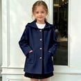 thumbnail image 2 of Girls Hooded Single Coat, Kids Solid Color Mid Length Button Down Trench Outerwear, Long Sleeve Warm Overcoat with Side Pockets for Fall Winter(Dark Blue,10-11 Years), 2 of 5