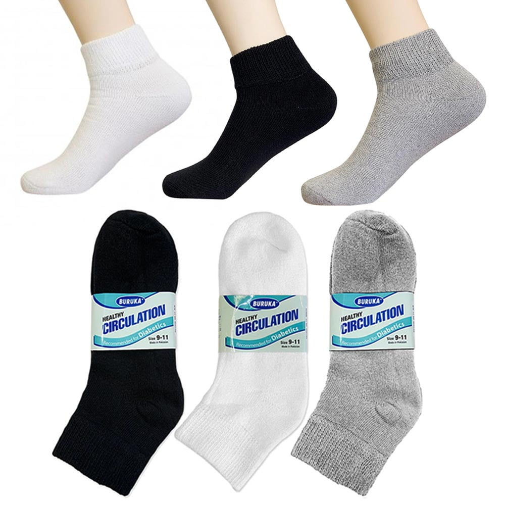 6 Pairs Diabetic Ankle Quarter Crew Circulatory Socks Health Fit 911