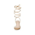 thumbnail image 5 of BLISSFUL STEP Women's Clear Strap Lace Up Clear Stiletto Heel Sandals Nude 9, 5 of 7