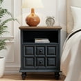 thumbnail image 3 of COZAYH Retro 2 Drawer Pine Nightstand with Open Shelf Plaid Pattern Front, Vintage End Table with 2 Storage Drawers for Bedroom, Living Room, Natural Wood, Black, 15.35’’W*20.08’’D*25.19’’H, 3 of 8