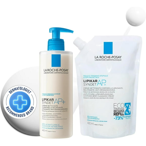 AIR-Body Wash & Refill Pack, Lipikar Syndet AP+ Anti-Itch Body Wash For Eczema-prone Skin with Shea Butter & Niacinamide, Fragrance Free, Suitable for Sensitive Skin, 400ml & Refill