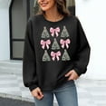 thumbnail image 4 of GuzomFashion Womens Black Christmas Waffle Knit Sweatshirt - Soft Stretchy with Tree & Pink Bow Print, Relaxed Fit S-XXL,Size M, 4 of 6