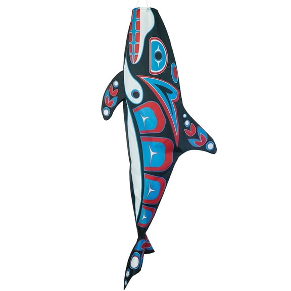 In the Breeze 5242 — Orca Totem 48-inch Fish Windsock — Fully Printed PNW Native-Inspired Garden Décor