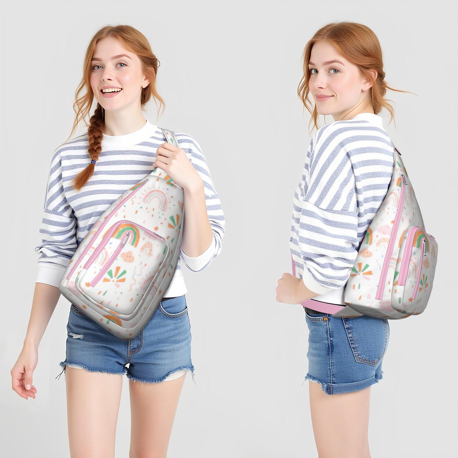 Travel Sling Bag for Men with Adjustable Shoulder Strap Shoulder Backpack Chest Bag Travel Hiking Casual Daypack Rainbow Cartoon