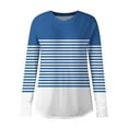 thumbnail image 4 of MOJOGO Spring Summmer Striped Shirts for Women Casual Long Sleeve Pullover Tops Oversized Crewneck Blouses with Thumb Holes Light Blue XL, 4 of 5
