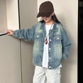 thumbnail image 5 of GJSYRH Girls Denim Jackets, Basic Oversized Jean Jacket for Girls Fall Outwear Button Down Trucker Jacket Blue 12-13 Years, 5 of 9