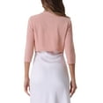 thumbnail image 3 of INSPIRE CHIC Women's 3/4 Sleeve Shrug Collarless Pleated Open Front Cropped Cardigan S Pink, 3 of 6