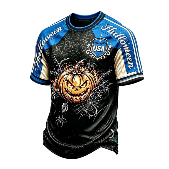 Halloween Soccer Jersey Shirts for Men,Football Cup 2026 USA Graphic Star Stripe Soccer Summer Casual Short Sleeve Football Cup T Shirts Blue M