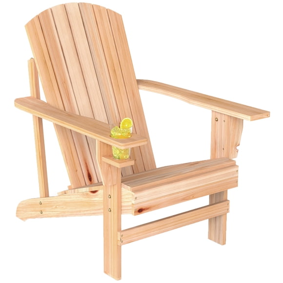 Outsunny Classic Adirondack Chair with Cup Holder for Backyard Natural