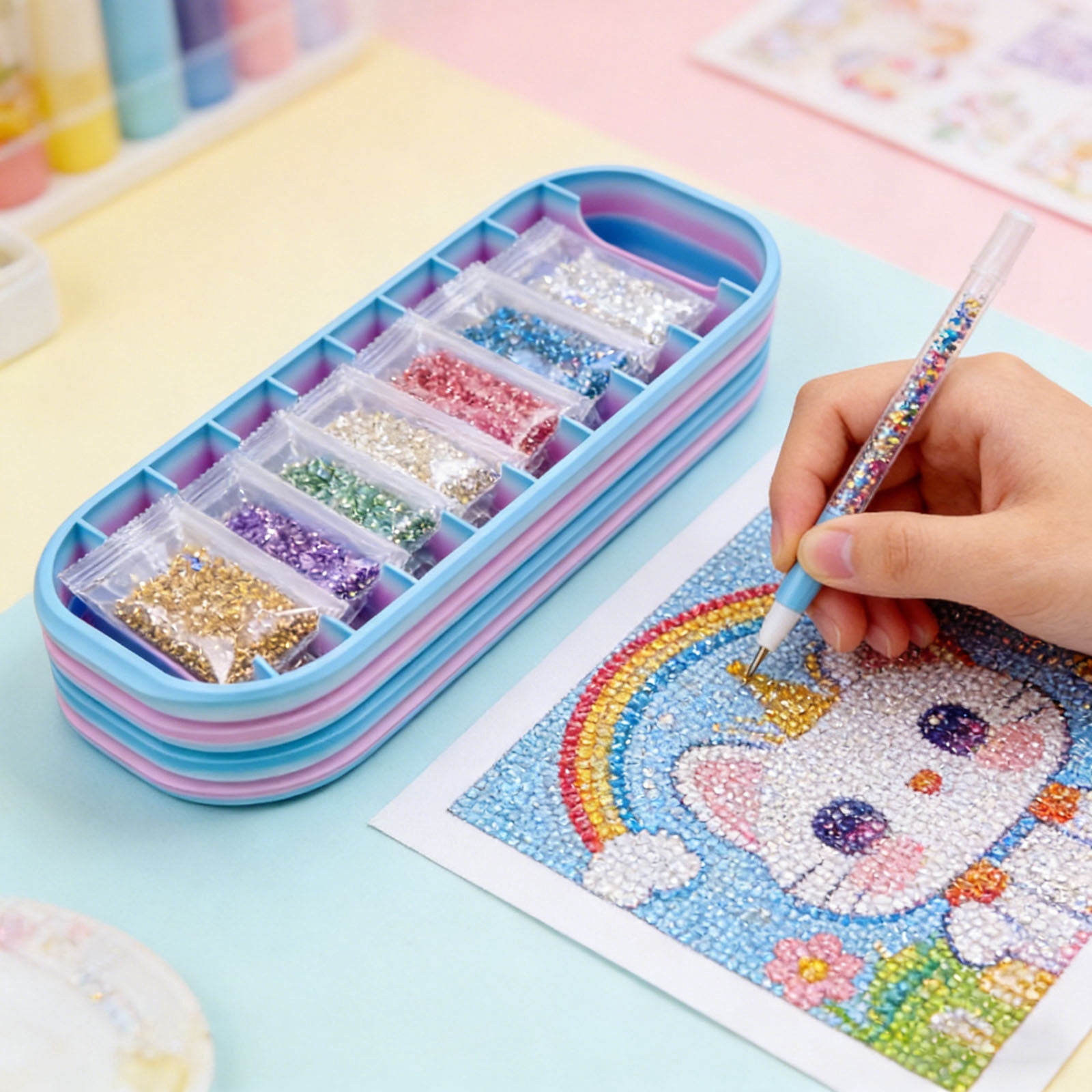 2Pcs Diamond Art Storage Case, 10 Compartment Craft Organizer for Diamond Painting Supplies Beads Drills Pens Tools, Portable Storage Box for Painting Trays