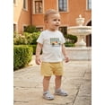 thumbnail image 4 of BemeyourBBs Toddler Baby Boy Back to School Outfit Pre Kindergarten Outfits Little Baby Boy Summer Clothes Cute Bus Embroidered Short Sleeve T-shirt and Pockets Plaid Shorts 2 Piece Summer Set, 4 of 9