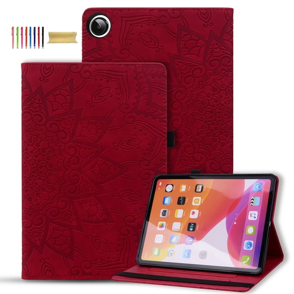 Allytechgroup Galaxy Tab A9  Plus Case Cover, Multi-Angle Viewing Stand Shockproof Protection Mandala Pattern Embossed Stylish Premium Flip Case for Samsung Galaxy Tab A9  Plus 11" SM-X210, Red