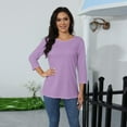 thumbnail image 5 of Summer Clothes for Women 2025 Round Neck Shirts Loose Fit Three Quarter Sleeve Tshirts 02-Purple XL, 5 of 5