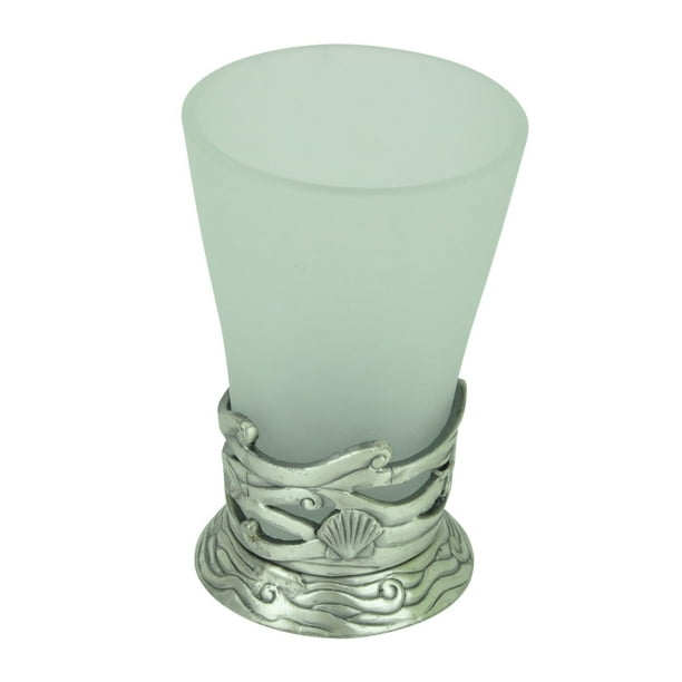 Dolphin Bathroom Bath Drinking Glass Tumbler Frosted Glass Metal Pewter