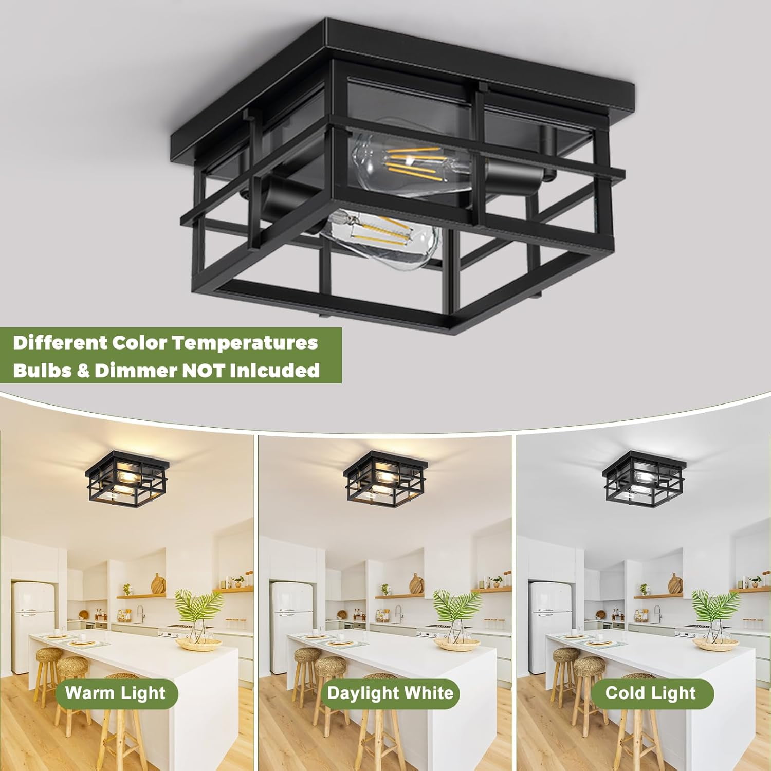 Flush Mount Ceiling Lights, 2-Light Hallway Ceiling Lighting Fixtures, Farmhouse Metal Cage Ceiling Lights for Entryway Kitchen