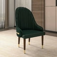 thumbnail image 2 of LeisureMod Dining Chair Upholstered Leather Seat and Elegant Ripple Back with Rubberwood Frame and Legs with Gold Accents Modern Armchair Elara Collection Set of 2 in Green, 2 of 8