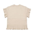 thumbnail image 5 of Women's Round Neck Short Sleeve Knitted Sweater Ruffled Hem Pullover with Openwork Pattern for Summer, 5 of 5