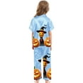 thumbnail image 5 of Gelikeya Girls Pajamas Size 10-12 Halloween Outfits 3 Piece Short Sleeve Tops + Shorts + Pants Nightiewear Pajama Sets (Light Blue, 12-13 Years), 5 of 7
