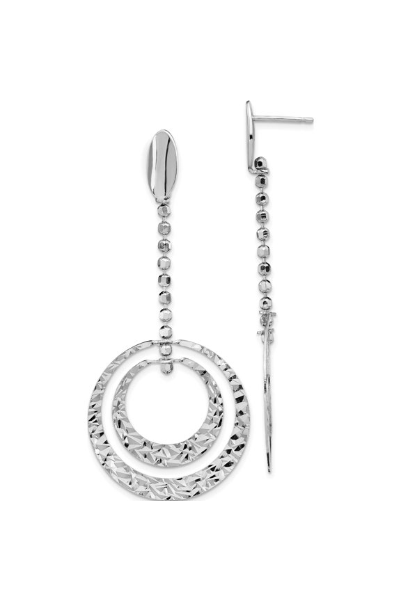 Sterling Silver Jbsp's Rhodium-Plated Polished D/C Dangle Earrings (64.5 X 28.8) Made In Italy qle1288