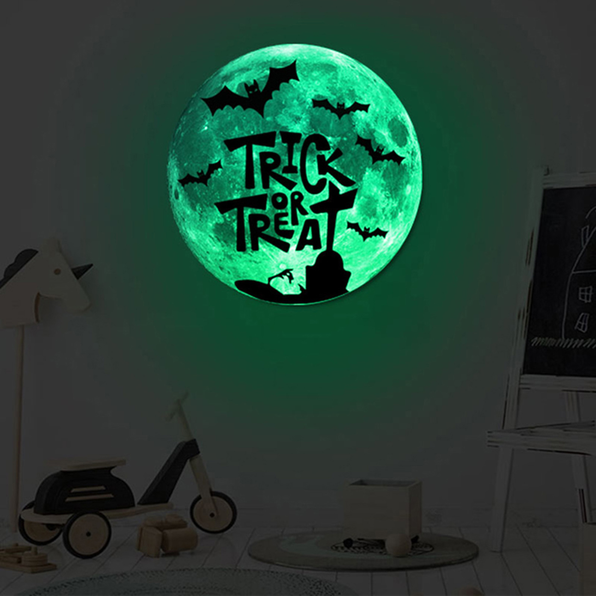 Halloween Glow in The Dark Moon Wall Sticker, Removable Adhesive