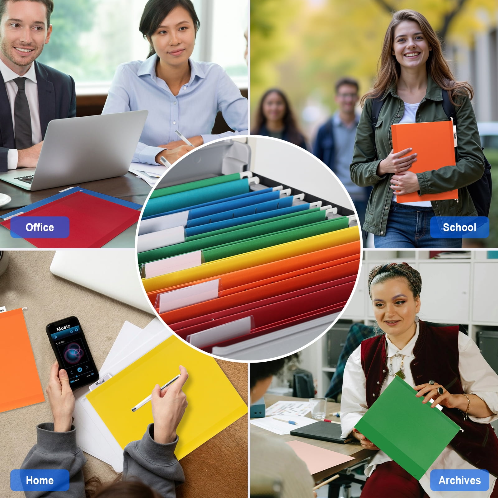 ViVin Hanging File Folders with 1/5 Cut Tabs, 2 Inch Expansion, 25 Pack Letter Size, for Home School Office(Assorted)