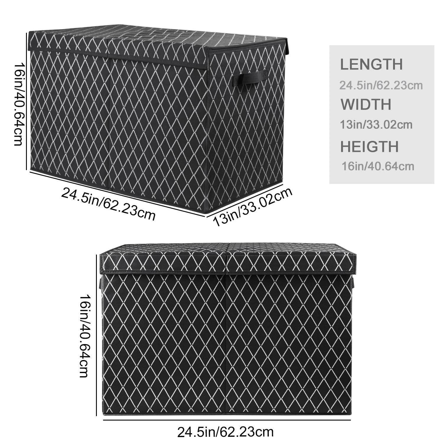 Toy Chest Box Storage Bins for Boys Girls, Kids Large Collapsible Sturdy Container Organizer with Fabric Flip-Top Lid & Handles for Clothes, Blanket, Nursery, Playroom, Bedroom 24.5x13x16 (Black)