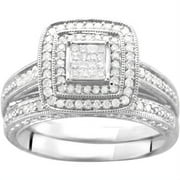 1/2 Carat T.W. Diamond 16-Princess-Stone-Center Bridal Set in Sterling Silver