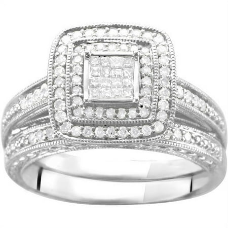 1/2 Carat T.W. Diamond 16-Princess-Stone-Center Bridal Set in Sterling Silver